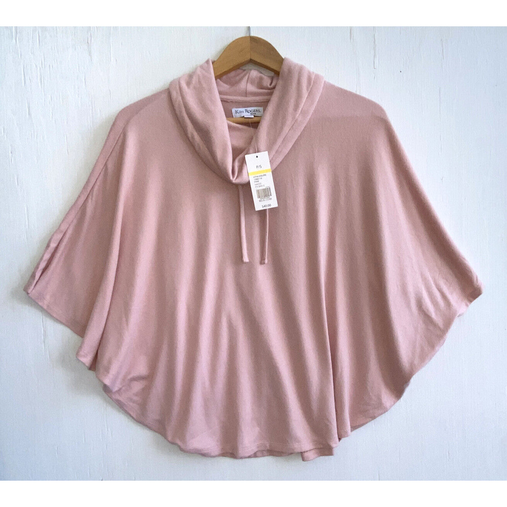 KIM ROGERS Pink Soft Batwing Dolman Drawstring Cowl Neck Sweater Size P S NWT